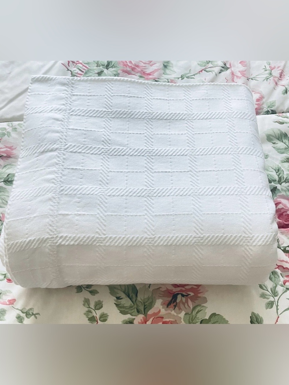 Tommy Hilfiger Bedspread White Cotton Woven Textured Made in Italy 84x86